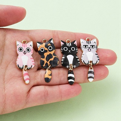7Pcs 7 Style Light Gold Rack Plating Alloy Enamel Pendants ENAM-YW0003-64-1