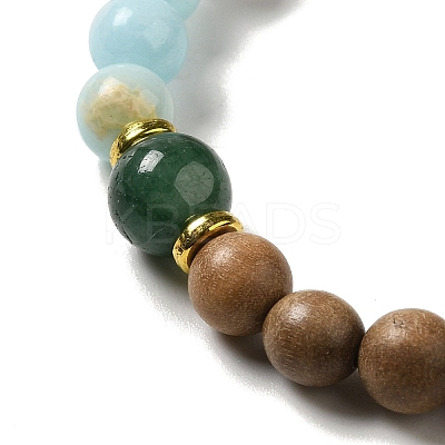 6mm Round Sandalwood and Synthetic Shoushan Stone Beaded Stretch Bracelets BJEW-B080-09A-1