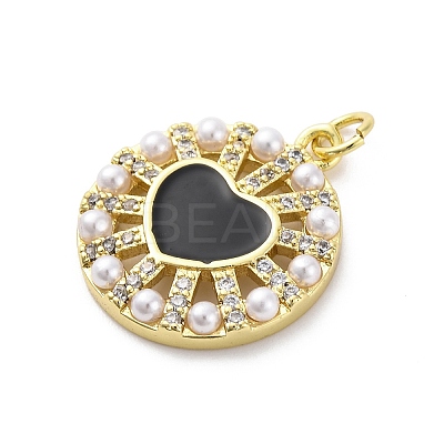 Brass Micro Pave Cubic Zirconia and Enamel and ABS Imitation Pearl Pendants KK-D325-24G-01-1