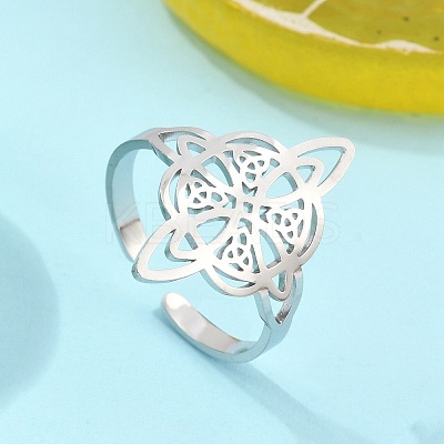Non-Tarnish 304 Stainless Steel Witch Knot Open Cuff Rings for Women AJEW-U005-01P-1