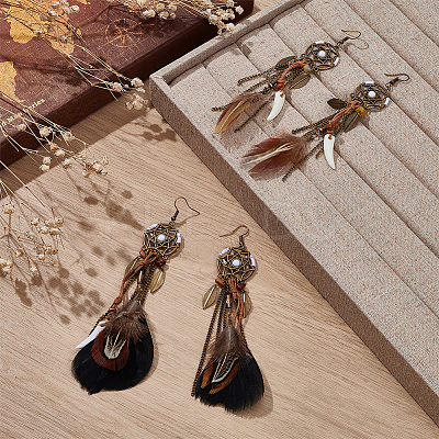 2Pairs 2 Styles Alloy Feather Dangle Earrings EJEW-UN0006-97-1