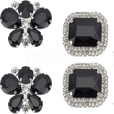 2 Pairs 2 Style Butterfly & Rectangle Glass Rhinestone Shoe Decoration AJEW-AR0001-82-1