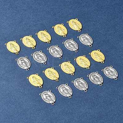 20Pcs 2 Colors Holy Oval Carved Virgin Mary Tibetan Style Alloy Chandelier Component Links TIBE-FS0001-15-1