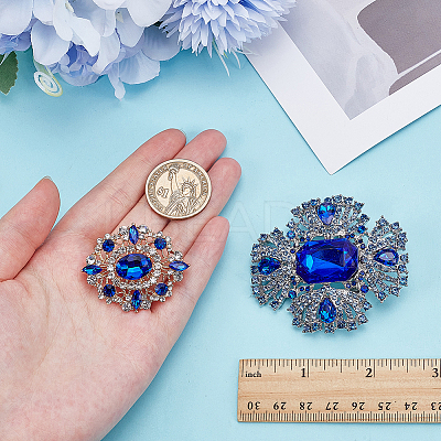 2Pcs 2 Styles Oval & Flower Alloy Rhinestone Lapel Pins for Backpack Clothes JEWB-AR0001-22-1