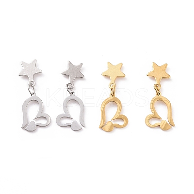 Valentine's Day Heart with Star 304 Stainless Steel Dangle Stud Earrings for Women EJEW-G328-04-1