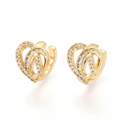 Brass Micro Pave Clear Cubic Zirconia Cuff Earrings KK-T074-34G-1