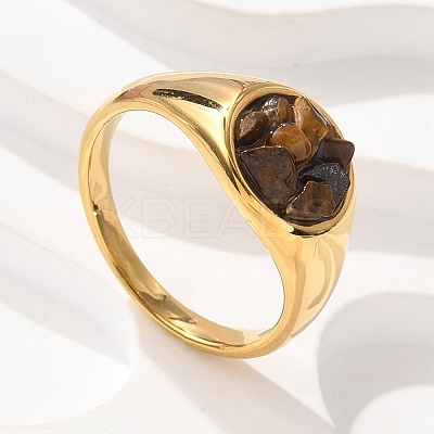 Round Natural Tiger Eye Chips Finger Rings RJEW-D303-03G-04-1