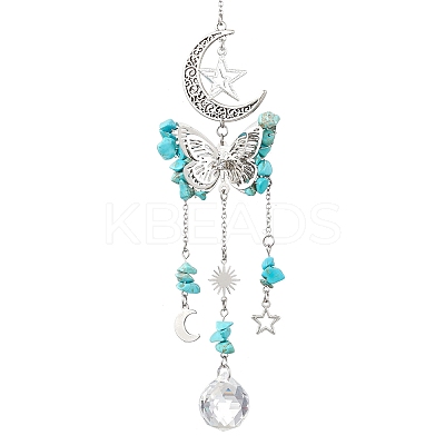 Alloy Hollow Moon Butterfly Hanging Ornaments HJEW-TA00173-02-1