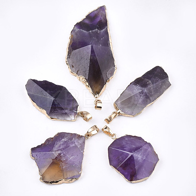 Electroplate Natural Amethyst Pendants G-T112-13C-1