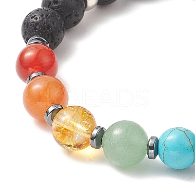 Chakra Theme Gemstone & Natural Lava Rock & Synthetic Hematite Beaded Stretch Bracelets for Women BJEW-JB09278-01-1