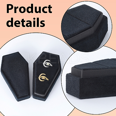 1Pc Halloween Theme Coffin Shaped Velvet Finger Ring Boxes VBOX-BBC0001-02-1
