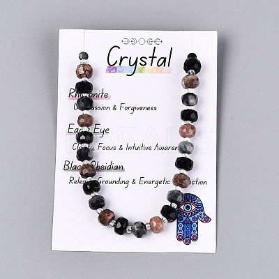 Natural Rhodonite & Eagle Eye & Obsidian Beads Strands G-Q614-03A-02-1