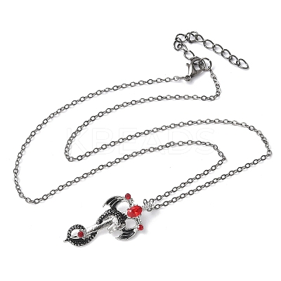 Alloy Siam Rhinestone Dragon Sword Pendant Necklaces LS-NJEW-V005-03AS-1