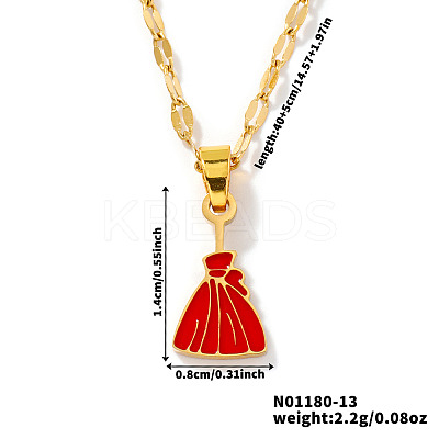 304 Stainless Steel Enamel Halloween Broom Pendant Dapped Chain Necklaces LP1406-1