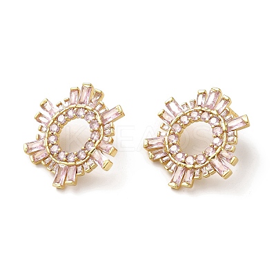 Pink Cubic Zirconia Sun Stud Earrings EJEW-Z019-24A-G-1