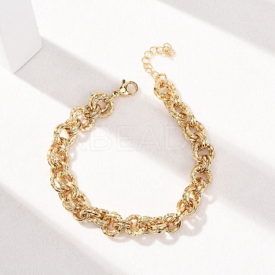 Hammered 304 Stainless Steel Double Ring Link Chains Bracelets for Women BJEW-G780-06G-01-1