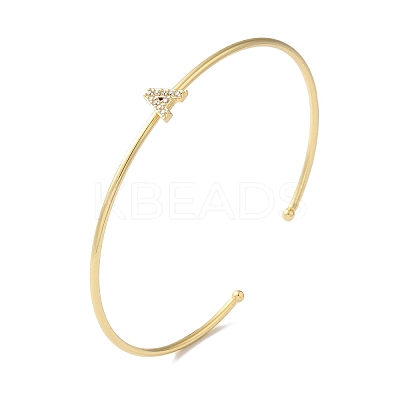 Rack Plating Brass Micro Pave Clear Cubic Zirconia Letter Open Cuff Bangles BJEW-A018-01G-A-1