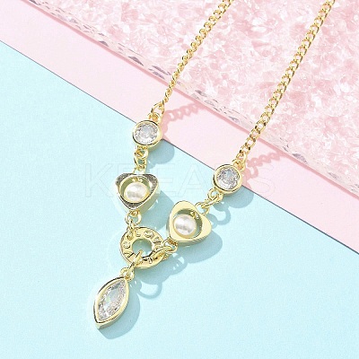 Brass Micro Pave Clear Cubic Zirconia Charm Bracelets for Women BJEW-C083-01A-G-1