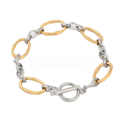 304 Stainless Steel Oval Link Bracelets for Men Women BJEW-Z108-03GP-1