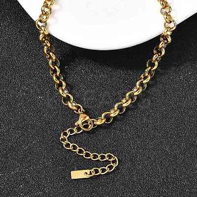 304 Stainless Steel Spring Gate Ring Pendant Rolo Chain Necklaces for Women NJEW-Z091-04G-1