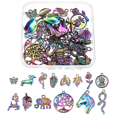 28Pcs 14 Style Rainbow Color Alloy Pendants FIND-FH0003-55-1