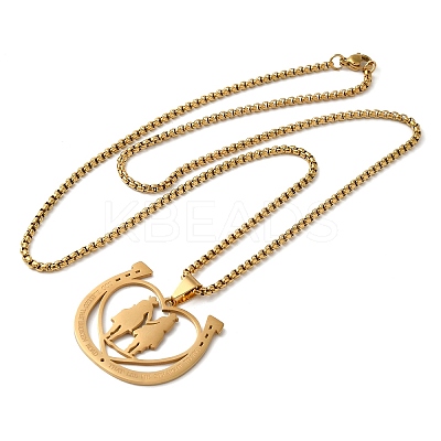 Horse Shoes with Couple 201 Stainless Steel Pendant Necklaces for Women and Men NJEW-F324-04G-1