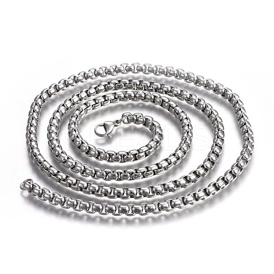 Non-Tarnish 304 Stainless Steel Box Chain Necklaces NJEW-O110-05J-P-1