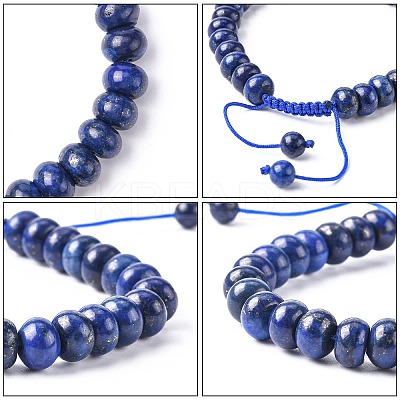 Adjustable Natural Lapis Lazuli Braided Bead Bracelets BJEW-F369-A15-1