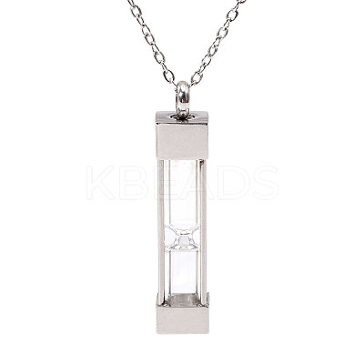 1Pc Glass Hourglass Rectangle Pet Memorial Keepsake Urn Ashes Pendant Necklaces NJEW-CA0001-27P-1
