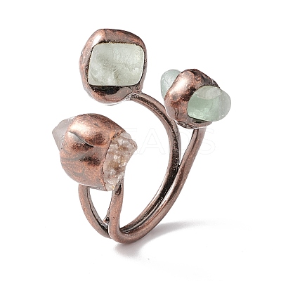 Natural Gemstone & Quartz Crystal Irregular Nugget Open Cuff Ring RJEW-I082-07R-1