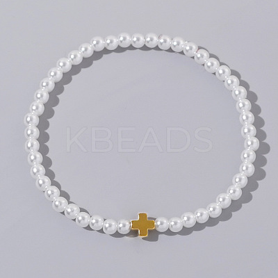 Cross Fashionable Imitation Pearl Bead Stretch Bracelets for Women BC8772-2-1