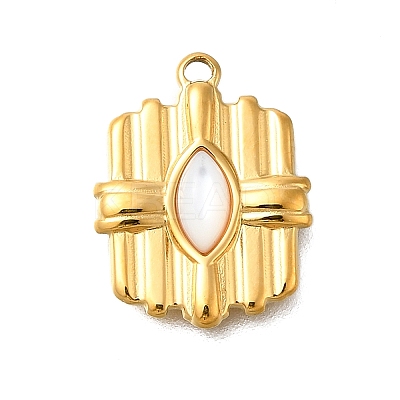 304 Stainless Steel Pave Natural White Shell Rectangle Pendants STAS-R159-17G-1