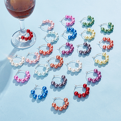 24Pcs 12 Color Acrylic Imitation Pearl Round Beaded Wine Glass Charms AJEW-AB00058-1