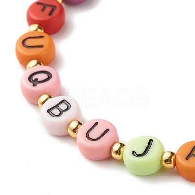 Flat Round with Letter Beaded Stretch Bracelet for Women BJEW-JB07553-01-1