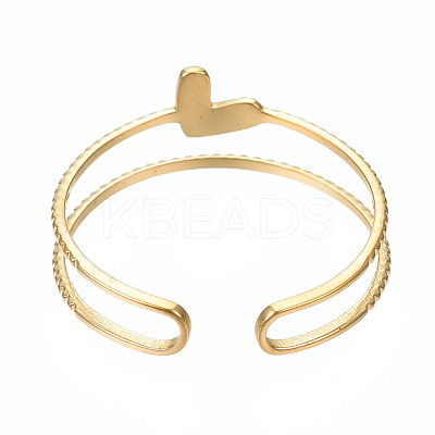 304 Stainless Steel Heart Wrap Open Cuff Ring RJEW-T023-73G-1