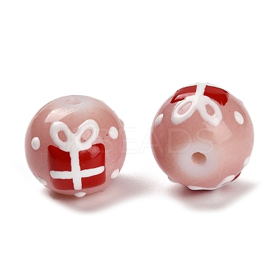 Christmas Theme Baking Paint Glass Beads LAMP-I028-08D-1