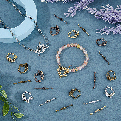 48Pcs 4 Colors Alloy Flower Toggle Clasps FIND-DC0004-35-1