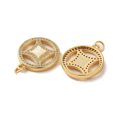 Copper Cash Brass Micro Pave Cubic Zirconia with Synthetic Opal Pendants KK-D096-08G-02-1