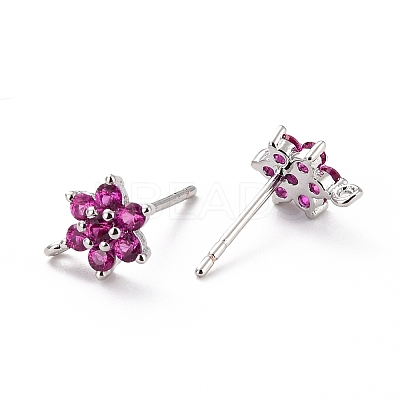 Brass Micro Pave Cubic Zirconia Stud Earrings Findings LS-ZIRC-C027-14P-01-RS-1