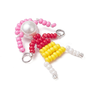 4Pcs 4 Styles Glass Seed Bead with Glass Pearl Round Beaded People Connector Charms PALLOY-MZ00644-1