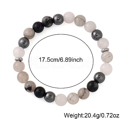 Natural Tourmalinated Quartz & Moonstone & Glass Round Beads Strertch Bracelets for Women Men NE6607-1