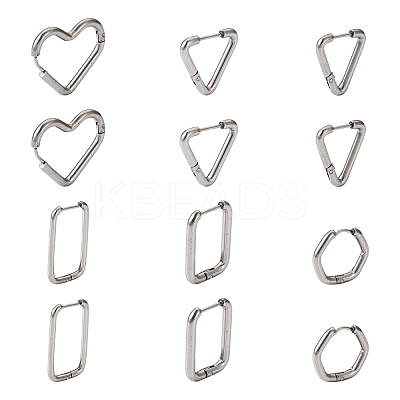 12Pcs 6 Style 303 Stainless Steel Hoop Earrings for Women EJEW-MP0001-01-1