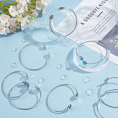 8Pcs 4 Styles 304 Stainless Steel Cuff Blank Bangle Bases with Flat Round Tray STAS-UN0064-29-1