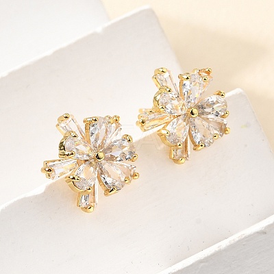 Flower Brass Micro Pave Clear Cubic Zirconia Stud Earrings & Pendant Necklaces Sets SJEW-Z002-04G-1