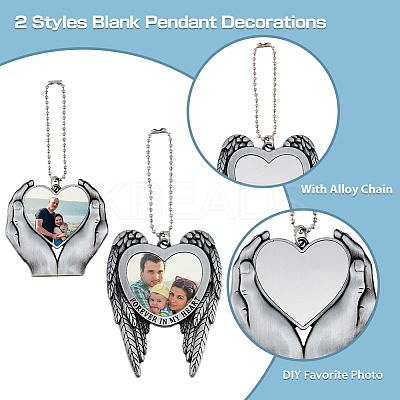 4 Sets 2 Style Zinc Alloy Heat Transfer Sublimation Blank Pendant Decorations AJEW-FH0003-32-1