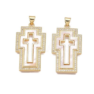 Brass Micro Pave Clear Cubic Zirconia Pendants KK-N254-195G-1