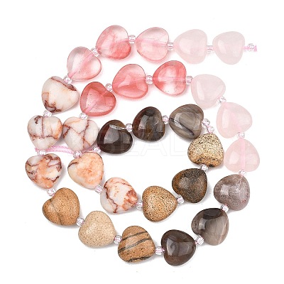 Gradient Color Cherry Quartz Glass & Natural Rose Quartz & Red Netstone & Picture Jasper & Petrified Wood Beads Strands G-B185-A10-1