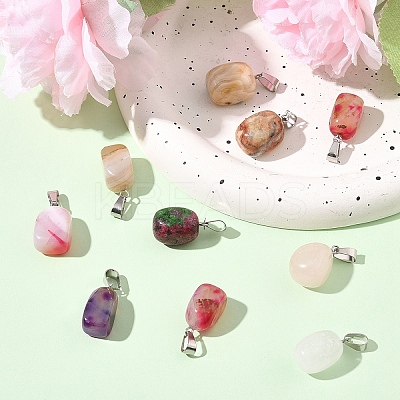 10Pcs Natural & Synthetic Mixed Gemstone Pendants G-YW0002-25-1