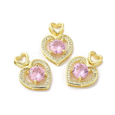 Brass Micro Pave Clear & Pink Cubic Zirconia Pendants KK-E068-VA122-2-1