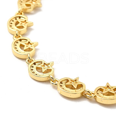 Clear Cubic Zirconia Moon & Star Link Chain Bracelet BJEW-A132-04G-1